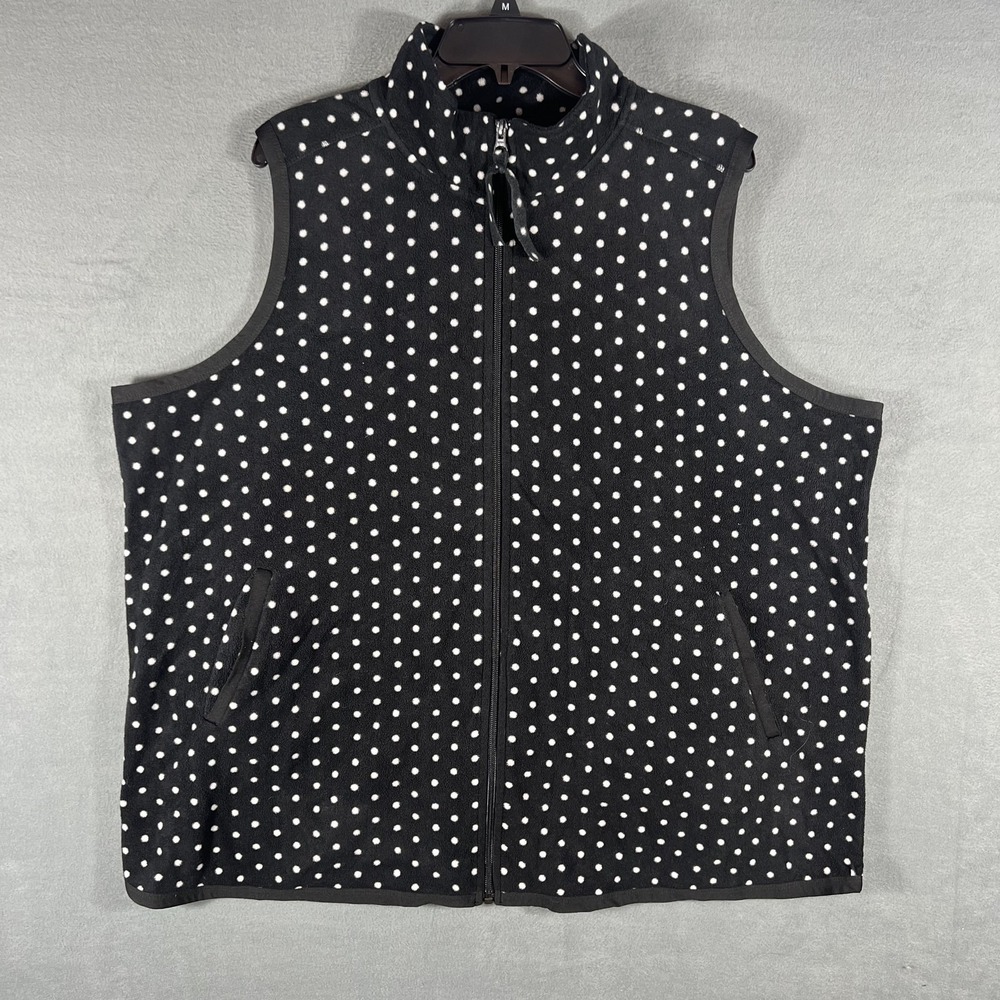 Woman Within Women's 1X Plus Size 22/24 Black White Polka Dot Full Zip Fleece